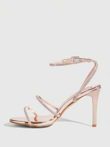 CUCCOO SZL 女士时尚优雅通勤水钻装饰高跟凉鞋 - 香檳色 - 查看 10