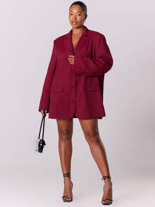 MUSERA Áo blazer dáng ôm cỡ lớn, thích hợp đi làm, dự tiệc, dạo phố, tôn dáng, mùa thu, mùa đông, công sở, mặc hàng ngày, ngày lễ tình nhân, mùa xuân. - Màu Đỏ Sâu - Xem 1
