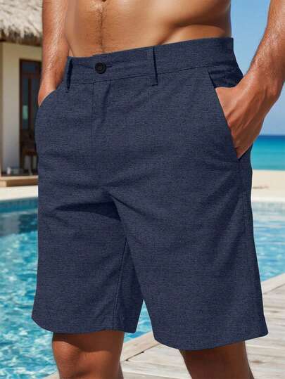 VENTUSAIL Pantalones cortos casuales de hombre con bolsillo en diagonal, pantalones cortos de lino sueltos y frescos de unicolor para el verano, un gran regalo para un novio o esposo. Pantalones cortos de verano para hombre, pantalones cortos casuales de hombre, pantalones cortos azul marino, pantalones cortos de vestir para hombre, bermudas para hombre