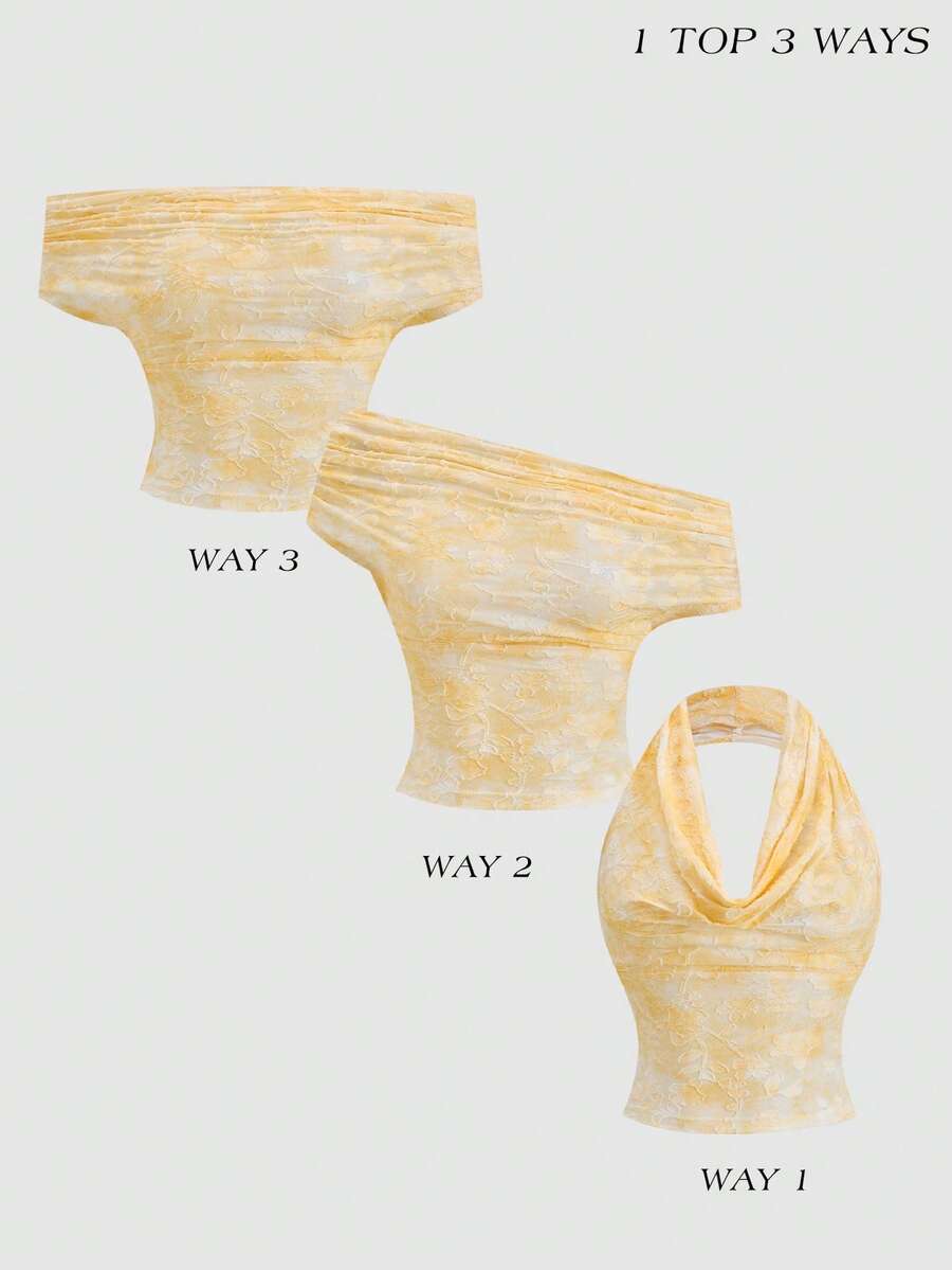 Opulessa Summer Spring Vacation Elegant Casual Going Out Beach Women's Cutout Stylish Fitted Blouse, Versatile Wear - Yellow - View 1