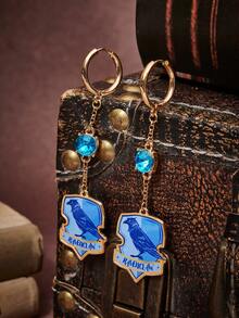 HARRY POTTER X SHEIN 一对锌合金卡通动物印花吊坠耳环，镶嵌水钻，简约设计，适合派对、音乐会、节日等场合佩戴。 - 金色 - 查看 4