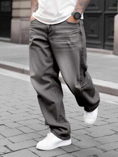 Manfinity LEGND Jeans rectos de corte holgado y desgastados de estilo casual urbano para hombres