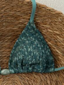 Swim Vcay 2026 Spring/Summer Green Special Fabric Women's Swimsuit, Spaghetti Strap Halter Solid Color Sexy Side Tie Thong Bikini Two-Piece Swimwear Teal Bikini Tie Bikini Set Textured Bikini Triangle Bikini