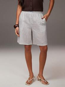 Athîral 女士休闲日常条纹阔腿七分裤 - 彩色 - 查看 3