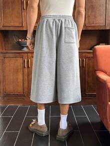 SWAVVY Pantalones casuales sueltos de 7/8 para hombres, gris claro con bordado, cintura elástica con bolsillos, para verano - Gris Claro - Ver 2