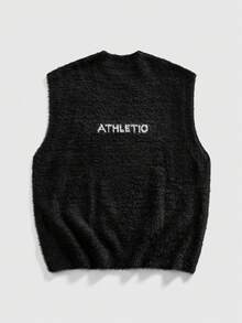 ROMWE MEN 男士立领提花针织背心，时尚有型 - 黑色 - 查看 2