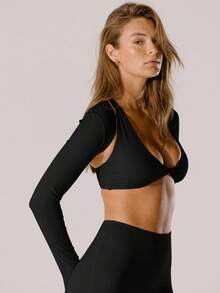 Aralina Leisurewear Crop Long Sleeve Activewear Shrug With Thumb Hole Detail And Bag