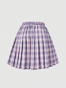 SHEIN ChillGRL Streecool Teen Girls Woven Plaid Pleated A-Line Skirt, Suitable For Casual Daily Wear