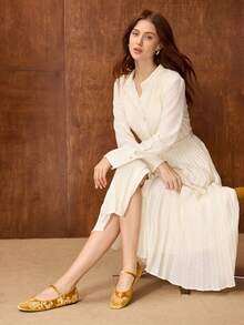 MOTF COMFORTABLE ROUND TOE EMBROIDERY ELEGANT FLAT SHOES FOR WOMEN FOR CHRISTMAS - Yellow - View 8