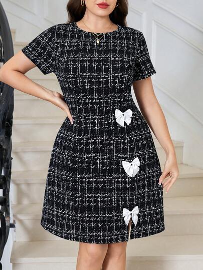 Reflora Plus Size Women Plaid Print Bow Decor Elegant Casual Round Neck Dress, Suitable For Daily Wear Summer Dress Summer Long Summer Dress For Women Summer Outfits Summer Clothes Spring Outfit Women Spring Spring Break Outfits Valentine's Day Valentine Outfits For Women Valentines Valentines Day Valentine Valentine Clothes Valentine's Day Outfit Birthday Dress Birthday Dresses For Women Birthday Outfits For Women Birthday Elegant Dresses For Women Elegant Dress For Women Elegant Dress Women Elegant Dresses Elegant Dress Elegant Dresses For Ladies Black Dress Black Skirt For Women New Year Dress New Year Women's New Year's Eve Dresses New Year Outfit New Year's Outfit For Women New Year's Eve Dress New Year Clothes New Year's Eve Carnival