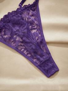Charlaine 2pcs Lace Lingerie Set For Women, Sexy & Romantic Bra And Thong, Wireless - Purple - View 4
