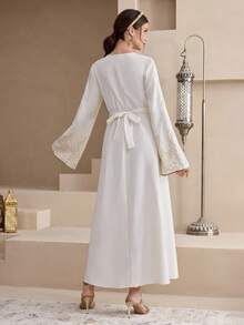 Al Najma 保守优雅的土耳其长裙，传统阿拉伯长袍 - 白色 - 查看 7