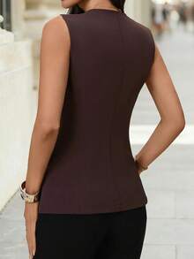 Editum Women's Sleeveless Vest Waistcoat, Brown Round Neck Rose Gold Metal Button, Elegant For Daily Wear, Commute, Autumn/Winter, Early Spring Dark Brown Top Women Sleeveless Tops Classy Top Tops For Women Elegant Business Casual Tops Woman