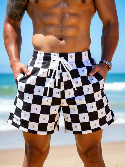 Manfinity Swimmode 男士撞色印花休闲沙滩短裤