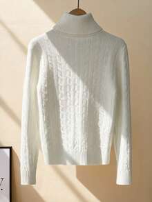 Franclia New Autumn/Winter Simple Elegant Versatile Thickened Thermal Lined Turtleneck Pullover Sweater For Women - White - View 2