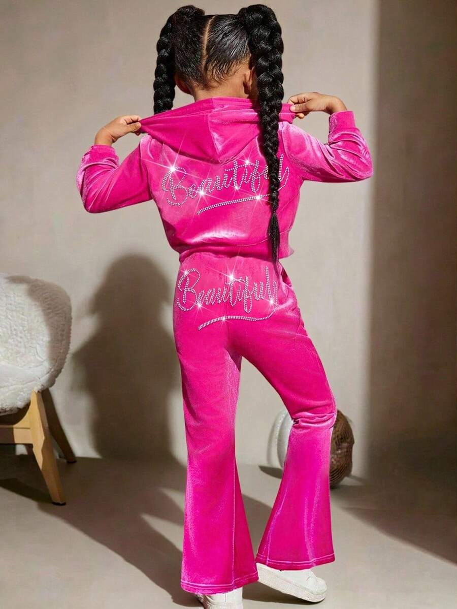 Tween Girls Casual Hooded Sweatshirt Sweatshirt Set - Hot Pink - View 1