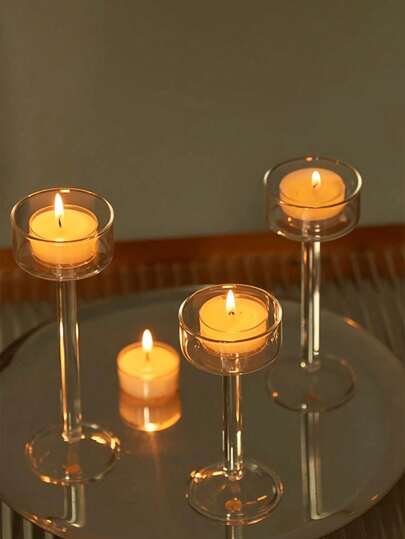 3pcs/Set Stemmed Glass Candle Holders, Romantic Candlelight Dinner Props, Wedding Decorations, Christmas & Halloween Decor,Room Decor,Gifts