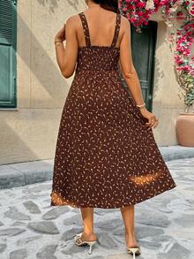 SHEIN Maternity Casual Ditsy Floral Dress - Brown - View 2