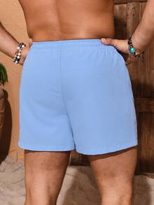 Manfinity VDAYZ Summer Men's Drawstring Waist Casual Versatile Beach Shorts Light Blue Swim Trunks Men Mens Swimwear Pool Clothes Men Beach Wear For Men Baby Blue Men Shorts - Baby Blue - View 2