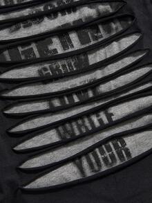 ROMWE Grunge Punk Y2K性感宝贝不对称下摆字母印花做旧设计不对称肩部修身女式T恤 - 黑色 - 查看 4