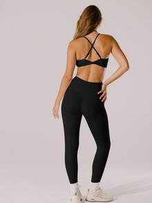 Aralina Leisurewear Active 粉彩粉色高腰提臀运动紧身裤 - 黑色 - 查看 6