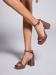 SHUZIA #Artedition Women's Polka Dot Ankle Strap Block Heel Platform Sandals In Coffee Brown – Retro, Playful & Easy To Style - Brown - View 2