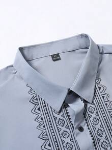 Manfinity Homme Plus Size Men Graphic Print Front Button Casual Short Sleeve Shirt - Grey - View 5