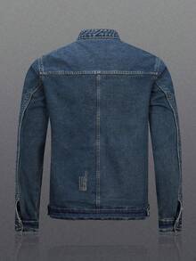 Manfinity Homme 大码翻领蓝色水洗牛仔夹克 - 藍色 - 查看 3
