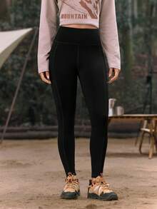 In My Nature Women Black Plain Knitted Fabric Long Leggings With Pockets - Black - View 4