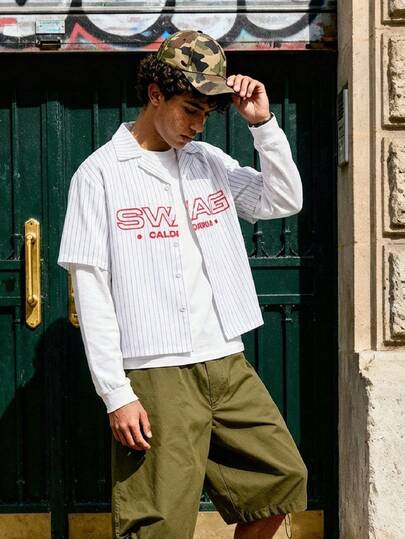 Manfinity Unisex Men's Contrast Color Letter Print Long Sleeve Shirt