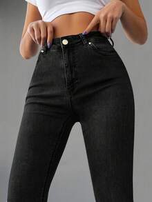 SHEIN 98%棉高腰修身喇叭牛仔裤