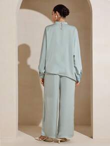 Graceveil 两件套优雅橄榄绿长袖女装 - 綠色 - 查看 2