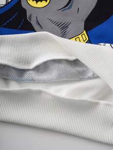 BATMAN X SHEIN 85th 2pcs/Set Young Boy Cartoon Print White Casual Crew Neck Sweatshirt And Black Sports Pants Outfit - Multicolor - View 9