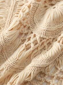 Selianne Casual Vacation Style Handmade Crochet Fringe Strap Knit Tank Top For Women, Spring/Summer - Apricot - View 8