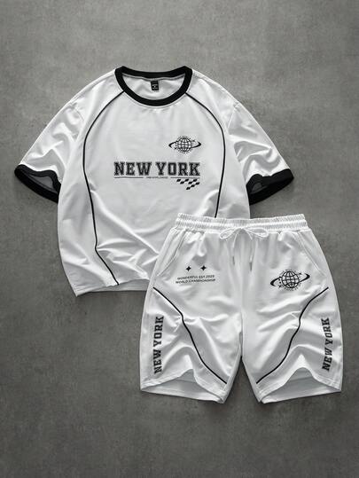 PAVTROS Men's Casual New York Graphic Print Short Sleeve T-Shirt Set