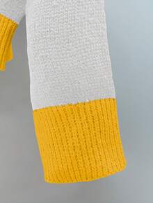 GlowEve 女士撞色设计休闲时尚针织毛衣，冬季 - 白色 - 查看 3