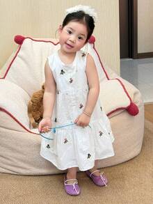 DAZY Toddler Girls' Round Neck Casual Sleeveless Embroidered Loose Summer Dress, Sweet & Fresh - White - View 3
