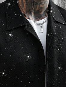 Manfinity Homme Men's Shiny Shirt And Shorts Set, Summer Fashion - Black - View 7