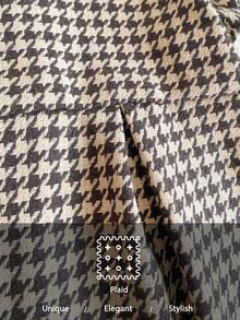 PrepCrw Abito da college a vita alta con motivo pied-de-poule, stile autunnale/invernale per ragazze giovani, con colletto a contrasto di colore - Caffè - Visualizzare 6