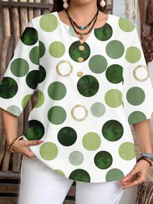 EMERY ROSE Plus Size Textured Polka Dot Print Casual Shirt, Suitable For Summer Spring,Vacation - Multicolor - View 3