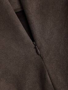 Sweetra Petite Autumn/Winter Maillard Color Suede Pleated A-Line Mini Skirt, Petite Women - Brown - View 3
