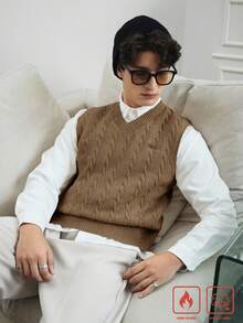 Manfinity CasualKnits Áo vest len nam cổ chữ V, dệt kim họa tiết chữ cái, kiểu dáng thường ngày, đa năng, thích hợp cho mùa thu/đông, du lịch. Áo vest len nam màu nâu, áo vest cổ chữ V nam, áo vest dệt kim nam, áo vest len nam, áo vest màu nâu nam, áo vest len cổ chữ V, áo vest len nam, áo vest dệt kim nam. - Màu Khaki - Xem 2