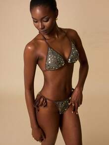 SHEIN Swim Chicsea 女士亮片挂脖系带性感比基尼泳衣套装，夏季海滩 - 彩色 - 查看 6