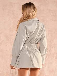 Glamine 时尚不对称腰身短款风衣 - 淺灰色 - 查看 2