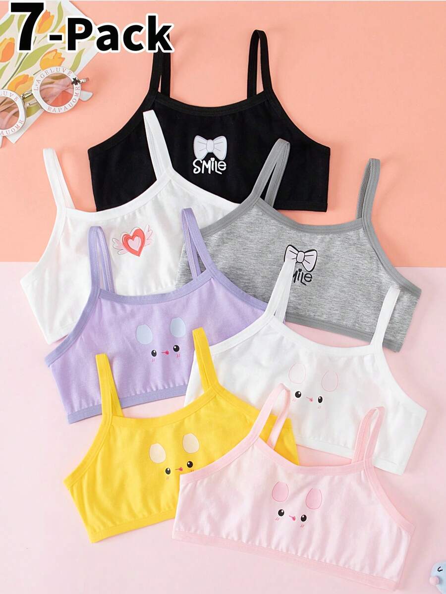 7pcs Girls Minimalist Unicorn Print Cotton Camisole Underwear Set - Multicolor - View 1