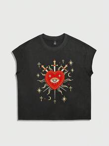 ROMWE MEN Street Life Men's Round Neck Embroidered Black Tank Top And Shorts Casual Set - Black - View 3