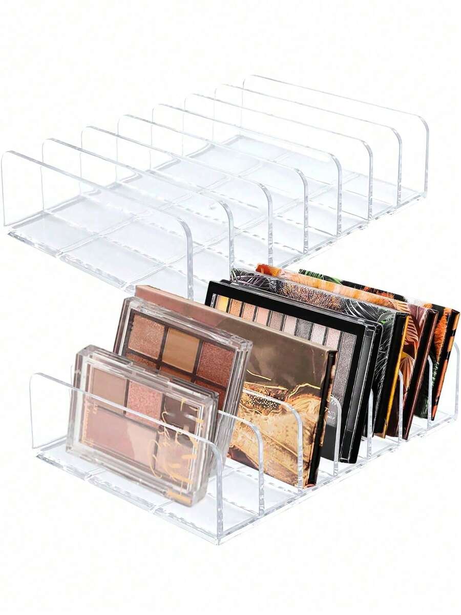 1pc Clear Acrylic 7-Grid Eyeshadow Tray Cosmetic Organizer Storage Box Desktop Dressing Table Display Stand - Clear - View 1