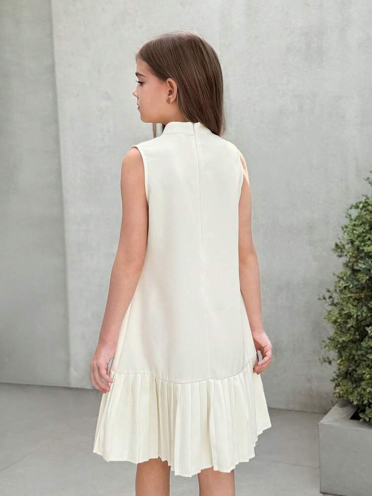 Firerie Kids Tween Girl Spring/Summer New Casual Elegant Luxurious 3D Floral Pleated Collar Sleeveless A-Line Dress, Suitable For Party, Wedding, Holiday, Formal Occasion, Sibling Outfit, Birthday, Daily Wear, Vacation, Cute, Elegant, Sweet, Retro, Fashion. Matching For Mom And Daughter, Sisters. - Apricot - View 2