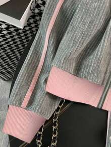 Franclia Regular Hooded Long Sleeve Cardigan Top + Straight Leg Pants - Grey - View 4