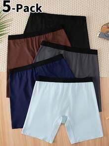 Teen Boys Trunks-5 Pack Black Gray Navy Light Blue Brown Elastic Waistband Stretch Comfort Moisture Wicking Quick Dry Soft Fit Athletic Casual School Home Travel Four Seasons 2026 Holiday Essential - Multicolor - View 2